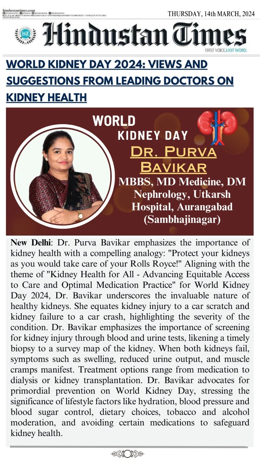 importance of kidney health by Dr. Purva Bavikar